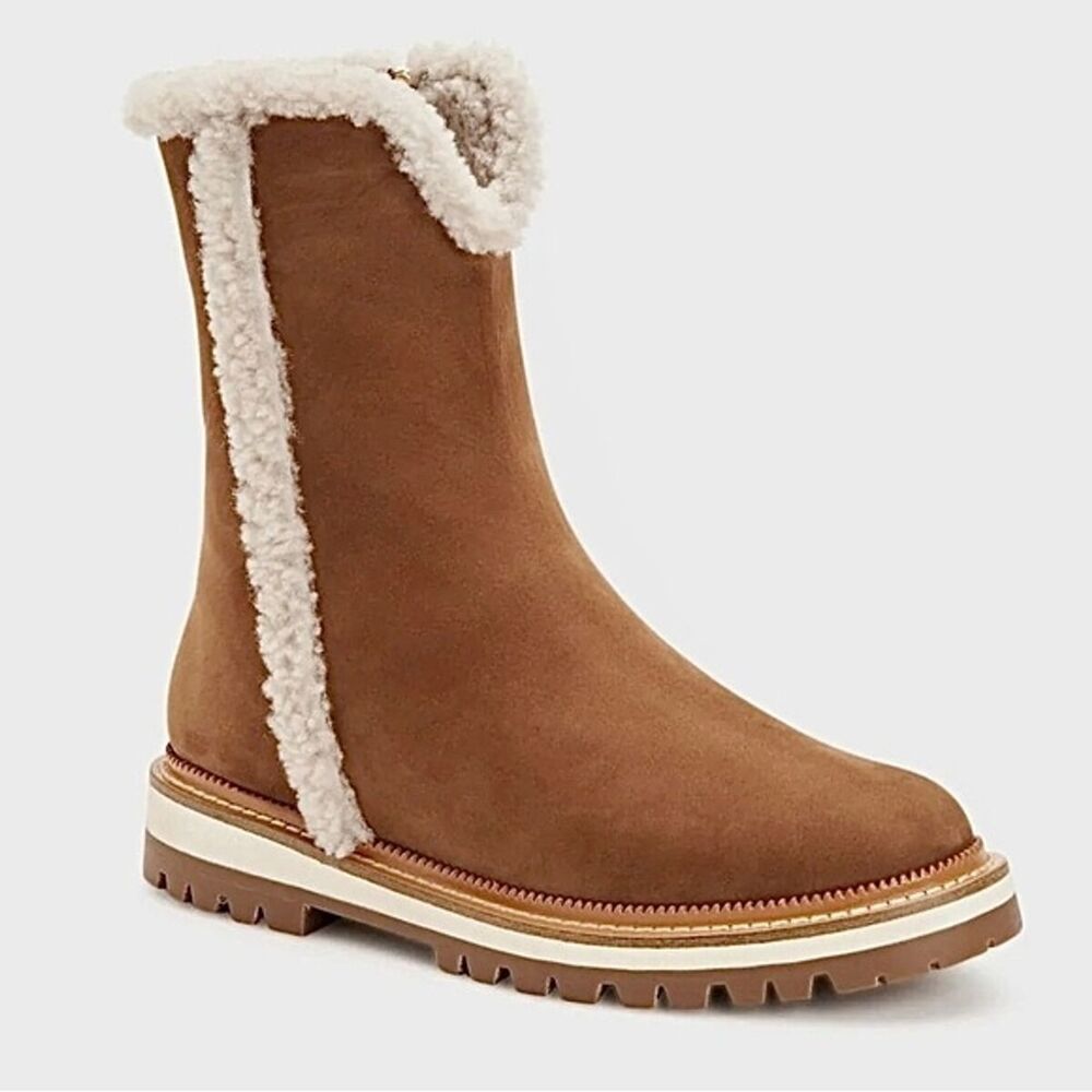 Aquatalia NWT Helana Boots Shearling Brown Suede Water Resistant Size 5.5 NO BOX